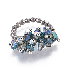 Dunkles Cyan Stretchringe aus synthetischem Hämatit, mit Ringboxen aus Glas und Pappe, dunkles Cyan, Größe: 7, 17 mm