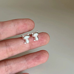 Матовый Серебристый Цвет 925 стерлингового серебра серьги стержня, форма кошки, матовый серебристый цвет, 8x5.5 мм