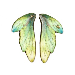 Зелено-Желтый 2шт. подвески из прозрачной эпоксидной смолы, крыло, золотой фольгой, зеленый желтый, 41.5x19x2 мм, отверстие : 1.2 мм
