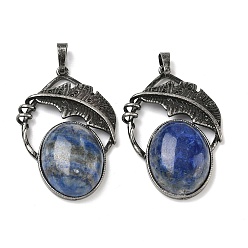 Ляпис-Лазурь Природный лазурит подвески, овальные подвески с латунным листом, античное серебро, 44x29.5x9 мм, отверстие : 8x5 мм