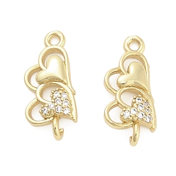 Настоящее золото 18K Подвески в форме сердца из латуни с микро-паве и прозрачным кубическим цирконием, долговечный, стойки покрытие, без свинца и без кадмия, ионное покрытие (ip), реальный 18 k позолоченный, 18x8x3.5 мм, отверстия : 1.6 mm и 1.4 мм