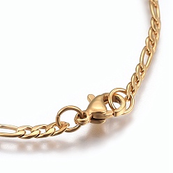 Golden Ion Plating(IP) 304 Stainless Steel Figaro Chain Bracelets, with Lobster Claw Clasps, Golden, 8-5/8 inch(22cm), Links: 6x3x1mm and 4x3x1mm
