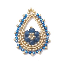 Синий Подвески из стеклянного бисера и окрашенного натурального малазийского нефрита., очарование слезы, с 201 соединительными кольцами из нержавеющей стали, синие, 35.5x26x4.5 мм, отверстие : 2.5 мм