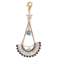 Золотой Подвеска с лунной звездой, синтетической синей шпинелью и стеклянными семенами, Подвески с застежками-когтями омара для украшения сумок, золотые, 98 мм
