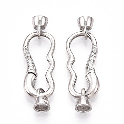 Платина 925 застежки-пружинки из стерлингового серебра с микропаве из прозрачных кубических цирконий, овал с печатью s925, платина, 31x9.5~10x5 мм, отверстие : 3.5 мм, подвеска: 6.5x5x5 мм