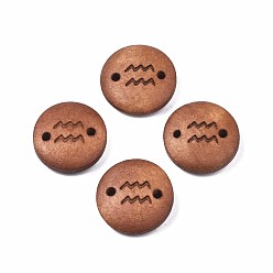 Aquarius Wood Links Connectors, Flat Round with 12 Constellations, Dyed, Aquarius, 15x4mm, Hole: 1.6mm