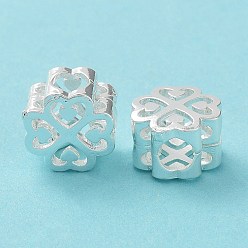 Серебро Стойка металлизированный латунь европейский бисер, долговечный, без кадмия и без свинца, полый, бусины с большим отверстием, сердце, серебряные, 11x11x8 мм, отверстие : 5 мм