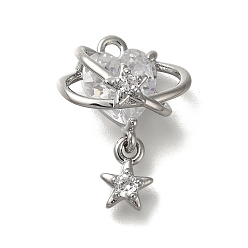 Платина Стойка металлическая латунная микропрофилированная кубическая циркония подвески, без кадмия, без никеля и без свинца, долговечный, планета с сердцем и звездой, платина, 19x14.5x9 мм, отверстие : 1.5 мм