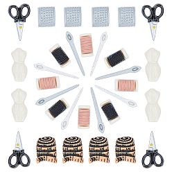 Mixed Color Opaque Resin Cabochons, Sewing Tools, Scissor & Spoon Dress & Tapeline & Half Oval with Spot & Half-Cylinder, Mixed Color, 32pcs/set