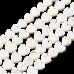 Сердце Естественных пресноводных оболочки бисер нитей, белые, сердце, 6.5x7x3 мм, отверстие : 0.6 мм, около 29 шт / нитка, 7.09'' (18 см)