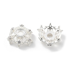 Серебро Колпачки для бусин из прозрачного кубического циркония из латуни, долговечный, стойки покрытие, цветок, серебряные, 14x14x5 мм, отверстие : 3 мм