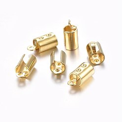 Golden PVD Vacuum Plating 304 Stainless Steel Folding Crimp Ends, Fold Over Crimp Cord Ends, Golden, 11x5.5x4.5mm, Hole: 1.2mm, Inner Diameter: 4x4.5mm