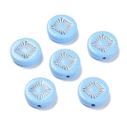 Светло-Голубой Непрозрачные акриловые бусины, металла обвитые, плоский круглый с рисунком в виде ромбов, Небесно-голубой, 15~15.5x4.5~5 мм, отверстие : 1.8 мм, Около 606 шт / 500 г