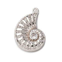 Платина Латунные микро проложить кубического циркония подвески, форма раковины, долговечный, стойки покрытие, без кадмия и без свинца, платина, 22.5x14.5x3.5 мм, отверстие : 1.5 мм