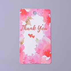 Ярко-Розовый Картонных карт дисплей серьги, прямоугольник с цветком и словом спасибо, ярко-розовый, 9x5x0.04 см, отверстие : 1.5 мм