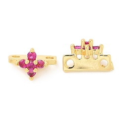 Old Rose Brass Micro Pave Cubic Zirconia Multi-Strand Links, Real 18K Gold Plated, Flower, Old Rose, 7x10.5x7mm, Hole: 1.6mm