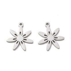 Couleur Acier Inoxydable 304 charmes en acier inoxydable, charmes de fleurs, couleur inox, 15x13x1.3mm, Trou: 1.2mm