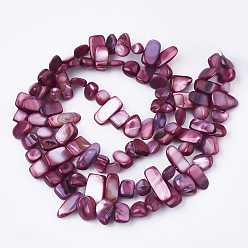 Old Rose Freshwater Shell Beads Strands, Dyed, Nuggets, Old Rose, 6~25x4~14x3~7mm, Hole: 1mm, about 96~100pcs/strand, 31.4 inch