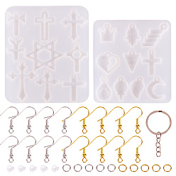 (52) Непрозрачная лаванда Наборы для изготовления висячих сережек своими руками, включают силиконовые формы, железные застежки-брелки, провод уха, железа открыты кольца прыжок, пластиковые гайки для ушей, разноцветные, 39.5x29.5x2.5 мм, отверстие : 5.5 мм