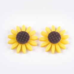 Gold Resin Cabochons, Sunflower, Gold, 21x6mm
