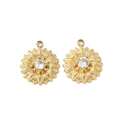 Настоящее золото 18K 304 из нержавеющей стали горный хрусталь подвески, , ионное покрытие (ip), реальный 18 k позолоченный, 15.5x13x3.5 мм, отверстие : 1.6 мм