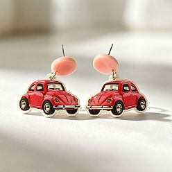 Red Acrylic Stud Dangle Earrings, Car, Red, 30x20mm