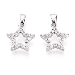 Платина Латунные микро проложить кубического циркония прелести, без кадмия и без свинца, звезда, платина, 14x12.5x2.5 мм, отверстие : 5x2 мм