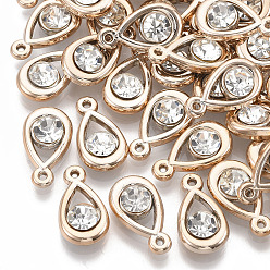 Light Gold UV Plating Acrylic Pendants, with Acrylic Rhinestone, Teardrop, Light Gold, 18x10x5mm, Hole: 1mm