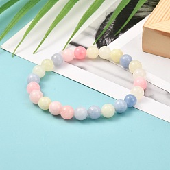 White Jade Natural White Jade(Dyed) Imitation Morganite Beads Stretch Bracelet for Men Women for Her, Beads: 8~8.5mm, Inner Diameter: 2-1/8 inch(5.3cm)