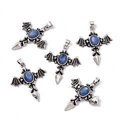 Кианит Подвески натуральный кианит / цианит / дистен, очарование крыла ангела, с фурнитурой из латуни цвета античного серебра, 37x31x5.5~6 мм, отверстие : 4x3 мм