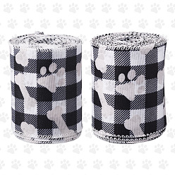 Черный Полиэфирная лента, узор в виде отпечатков собачьих лап, чёрные, 2-1/2 дюйм (62 мм), 5 двор / рулон