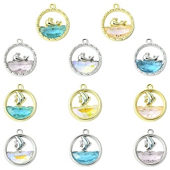 (52) Непрозрачная лаванда 11шт 11 цветные подвески из сплава стекла, плоский круг с рыбой и китом, платиной и золотом, разноцветные, 18x15.5~16x4 мм, отверстие : 1.2~1.4 мм, 1 шт / цвет