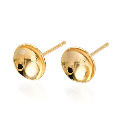 Настоящее золото 18K Настройки латунные серьги, плоско-круглые, без никеля , реальный 18 k позолоченный, лоток : 8 мм, 8 мм, штифты : 0.8 мм