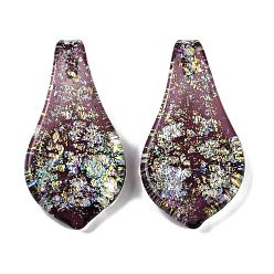 Серо-розавый Lampwork большие кулоны, с фольгой, лист, увядшая роза, 57~60x29x10.5 мм, отверстие : 6.5x4.5 мм