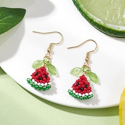 Золотой 304 серьги с подвесками из стекла из нержавеющей стали, арбуз, с прозрачными акриловыми подвесками, золотые, 40.5x15.5 мм