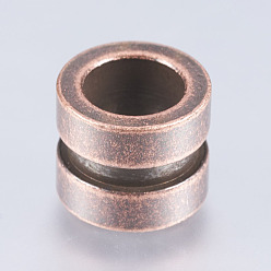 Красная Медь 304 из нержавеющей стали бусы, бусины с большим отверстием, колонна с канавкой, Красная медь, 10x8 мм, отверстие : 6.5 мм