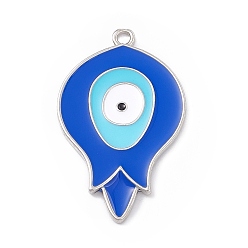 Platinum Alloy Enamel Pendants, Flower with Evil Eye Charm, Platinum, 38x23x1.5mm, Hole: 2mm