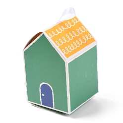 Green Gift Sweets Paper Folding Boxes, with White Ribbon, Decorative Gift Box, House Shape, Green, 8.5x13x8.5cm