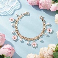 Light Gold Короткие ремни для сумок из сплава, цветок, с подвеской из эмалевого сплава и имитацией жемчуга из АБС-пластика, золотой свет, 300 мм