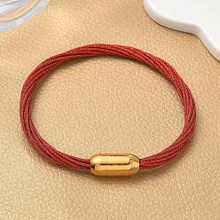 Красный 304 Браслеты из нержавеющей стали с полиэстеровым металлическим шнуром для женщин, с внутренней частью из рыбьей нити и магнитной застежкой, ионное покрытие (ip), красные, 7-1/4 дюйм (18.3 см)