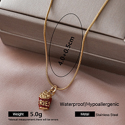 Food Vintage 304 Stainless Steel Enamel Pendant Necklaces for Women, Golden, FireBrick, Fries, 15.75 inch(40cm)
