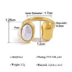 Oval 304 Открытые кольца манжеты из нержавеющей стали с пластиковыми перламутровыми вставками, золотые, овальные, 17 мм