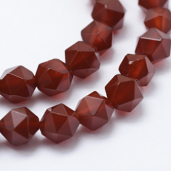 Carnelian Natural Carnelian Beads Strands, Star Cut Round Beads, Dyed & Heated, Faceted, 8~8.5mm, Hole: 1mm, about 48~50pcs/strand, 14.9~15.1 inch(38~38.5cm)