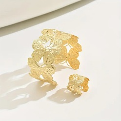 Золотой Наборы из браслетов-манжет и колец из сплава «бабочка» для женщин, золотые, внутренний диаметр: 55 мм