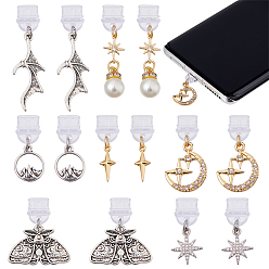 Платиновый & Золотой 14шт 7 стиль пластиковые мобильные пылезащитные заглушки, с латунными подвесками смешанной формы, платиной и золотом, 25~43 мм, 2 шт / стиль