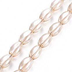 (404) Непрозрачное AB Кислое яблоко Гальванизируйте прозрачное стекло бисер нитей, овальные, цветочный белый, 6.5x4.5 мм, отверстие : 1 мм, около 60~65 шт / нитка, 15.16~15.94 дюйм (38.5 см ~ 40.5 см)