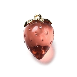 Клубника Латунные подвески из акрила, без свинца и без кадмия, стойки покрытие, долговечный, золотые, клубника, 20x13.5x13.5 мм, отверстие : 1.4 мм