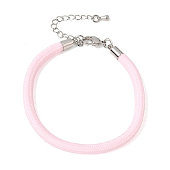 Pearl Pink Braided Round Polyester Cord Bracelet Makings, with Brass Findings and 202 Stainless Steel Lobster Claw Clasps, Stainless Steel Color, Pearl Pink, 7.28 inch(18.5cm)