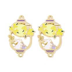 Желтый Овальный соединительный элемент из сплава эмали с покрытием стойки, луна с кроликами, золотые, без кадмия, без никеля и без свинца, желтые, 34.5x21.5x1.3 мм, отверстие : 1.8~2 мм