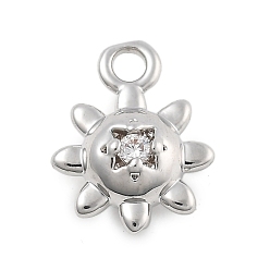 Платина Латунные микро проложить кубического циркония подвески, без кадмия, без никеля и без свинца, солнечные чары, платина, 9.5x7.5x4 мм, отверстие : 1.2 мм
